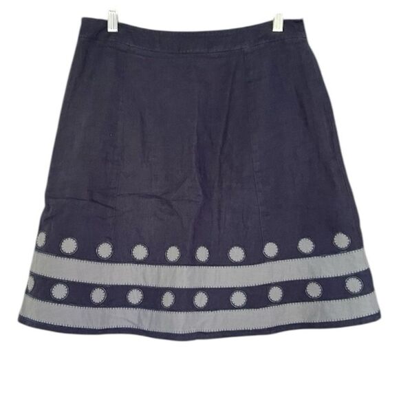 Boden Blue Polkadot 100% Linen A Line Mini Skirt Size 6 Petite - Picture 2 of 8